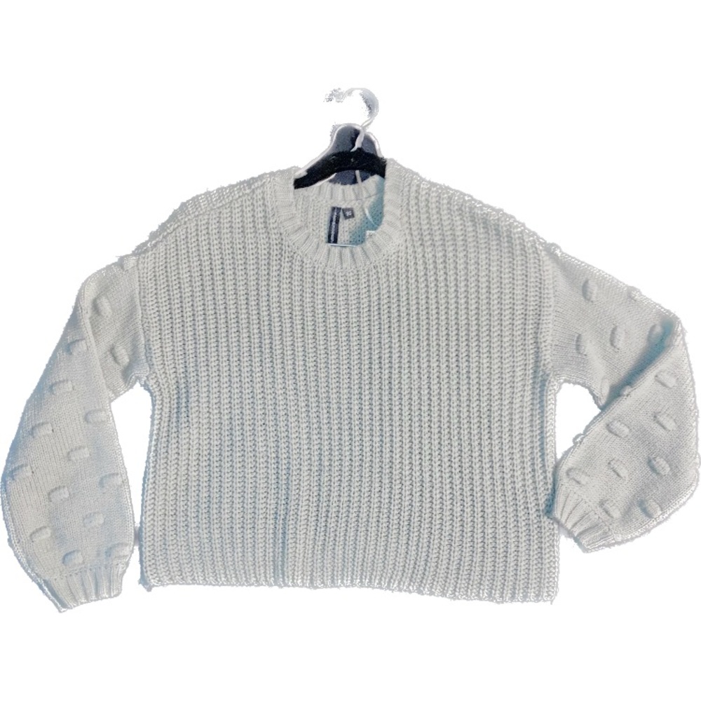 A30 Moon & Madison Knitted Sweater Light Green Balloon Sleeve Crochet Sz XS